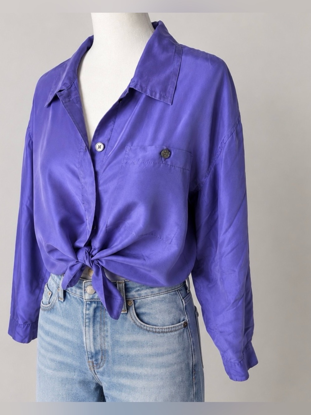 🆕 Vintage 100% Silk Orchid Purple Blouse | Classic 90s Button Shirt